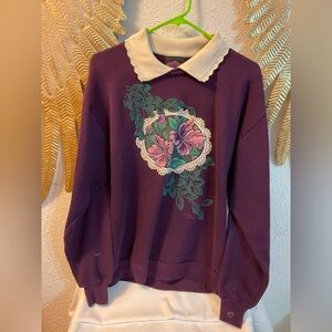 Vintage floral collared pullover sweatshirt size L
